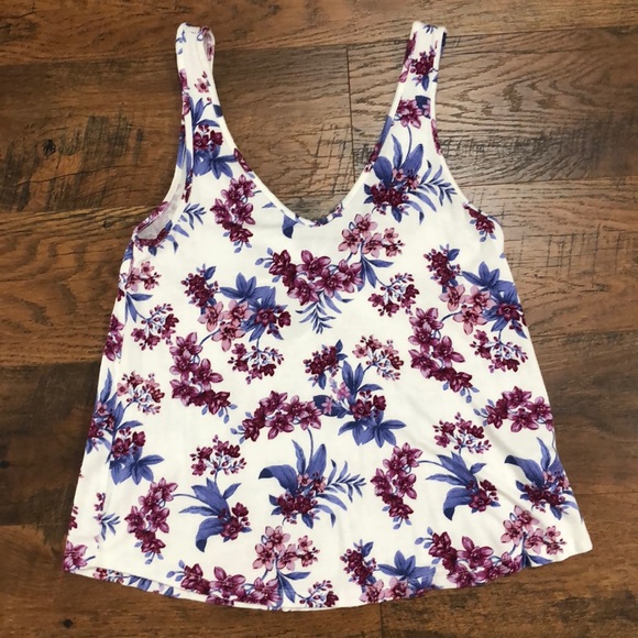 American Eagle Outfitters Tops - American Eagle White and Purple Floral Tank